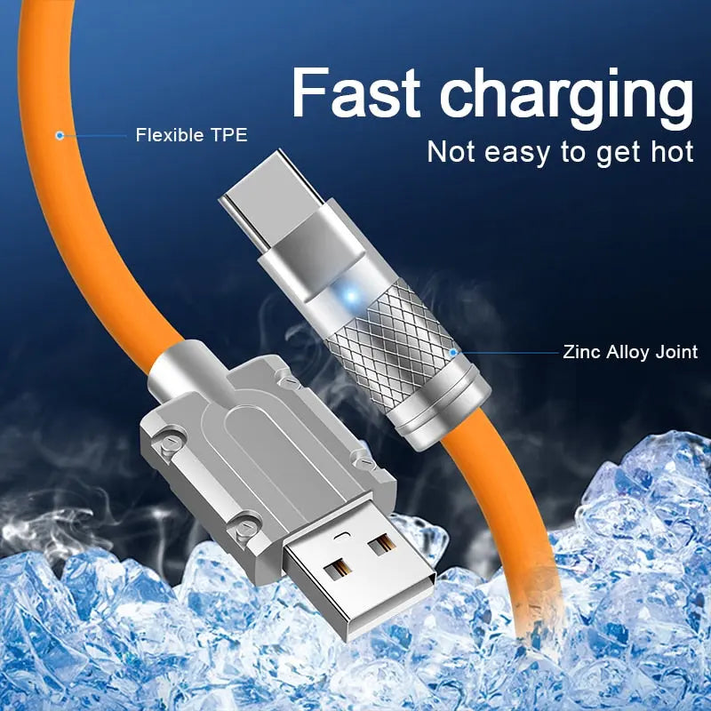 120W 6A Super Fast Charge Liquid Silicone Cable Type-C Charger Data Cable For Xiaomi Huawei Samsung Zinc USB Bold Data Line 1m   21.64 EZYSELLA SHOP