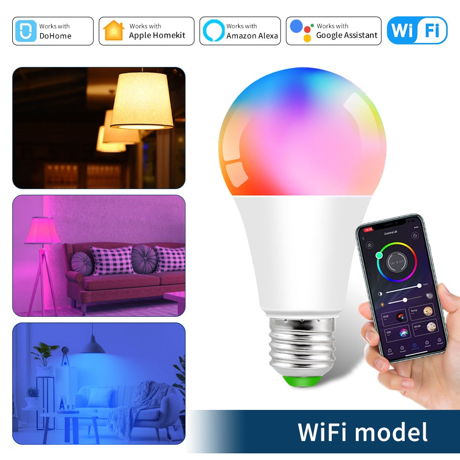 12W WIFI LED E27 RGB Bluetooth Smart Light Bulb AC85-265V Wireless Smart Magic Colors Music Control For Home Hotel Bar WiFi1PCS-07AsshownYes  39.24 EZYSELLA SHOP