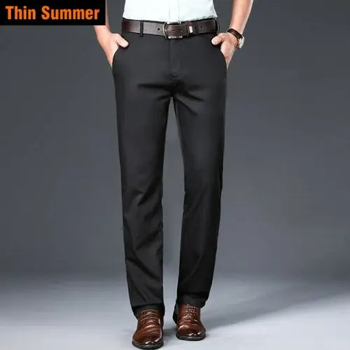 2023 Autumn New Men's Bamboo Fiber Casual Pants Classic Style Business 42Thin-Black Apparel & Accessories > Clothing > Pants 56.31 EZYSELLA SHOP