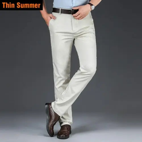 2023 Autumn New Men's Bamboo Fiber Casual Pants Classic Style Business 42Thin-Beige Apparel & Accessories > Clothing > Pants 56.31 EZYSELLA SHOP