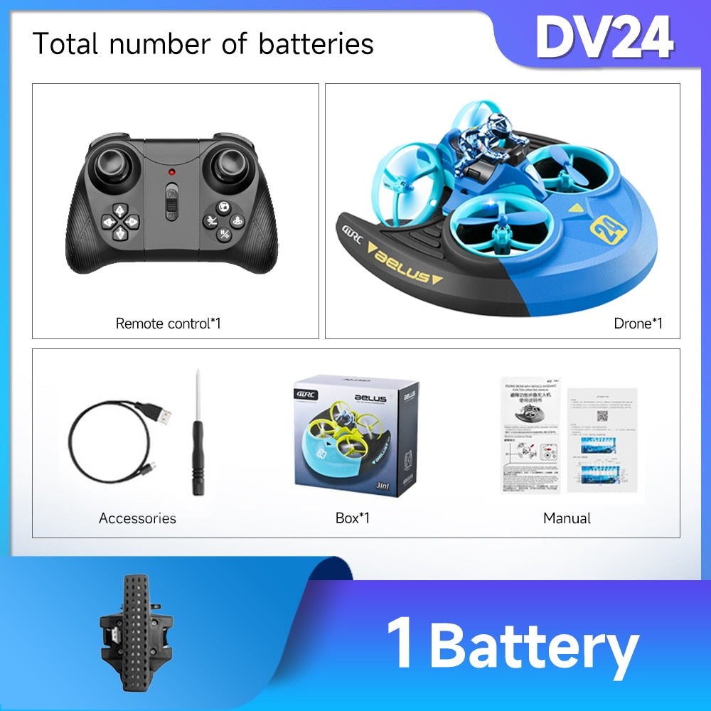 2023 NEW V24 Mini Drone Air/Land/Water Driving Quadcopter 3 In 1 RC Drone Toys for Children Outdoor RC Airplane V24BU1BMexico Toys & Games > Toys > Remote Control Toys 79.74 EZYSELLA SHOP