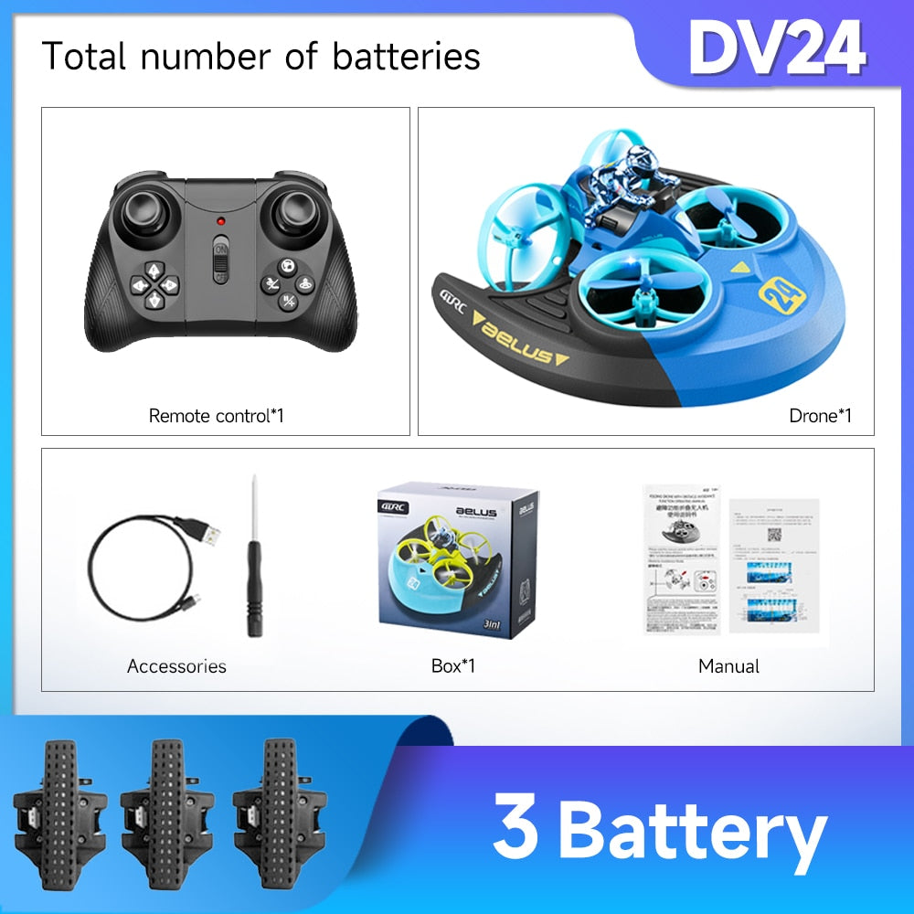 2023 NEW V24 Mini Drone Air/Land/Water Driving Quadcopter 3 In 1 RC Drone Toys for Children Outdoor RC Airplane V24BU3BMexico Toys & Games > Toys > Remote Control Toys 96.33 EZYSELLA SHOP