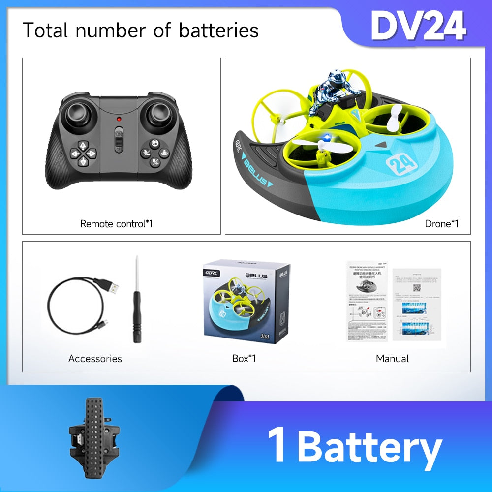 2023 NEW V24 Mini Drone Air/Land/Water Driving Quadcopter 3 In 1 RC Drone Toys for Children Outdoor RC Airplane V24GN1BMexico Toys & Games > Toys > Remote Control Toys 79.74 EZYSELLA SHOP