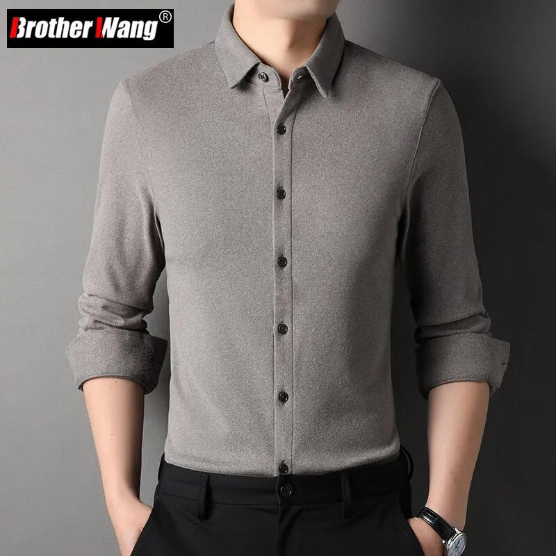 2023 Spring New Men's Business Casual Brushed Long Sleeve Shirt  Apparel & Accessories > Clothing > Shirts & Tops 65.79 EZYSELLA SHOP