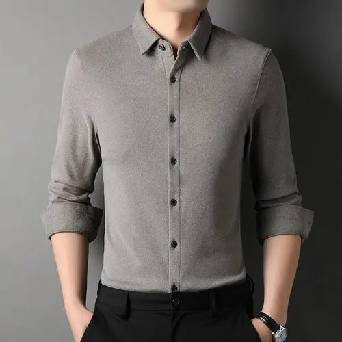 2023 Spring New Men's Business Casual Brushed Long Sleeve Shirt XXXLGray Apparel & Accessories > Clothing > Shirts & Tops 65.79 EZYSELLA SHOP