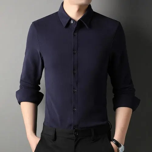2023 Spring New Men's Business Casual Brushed Long Sleeve Shirt XXXLNavyBlue Apparel & Accessories > Clothing > Shirts & Tops 65.79 EZYSELLA SHOP