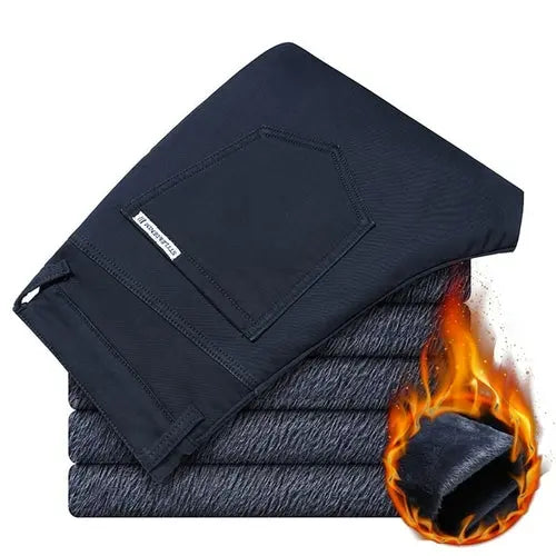 2023 Winter New Men's Warm Thick Casual Pants Business Fashion Black 38Blue Apparel & Accessories > Clothing > Pants 74.64 EZYSELLA SHOP