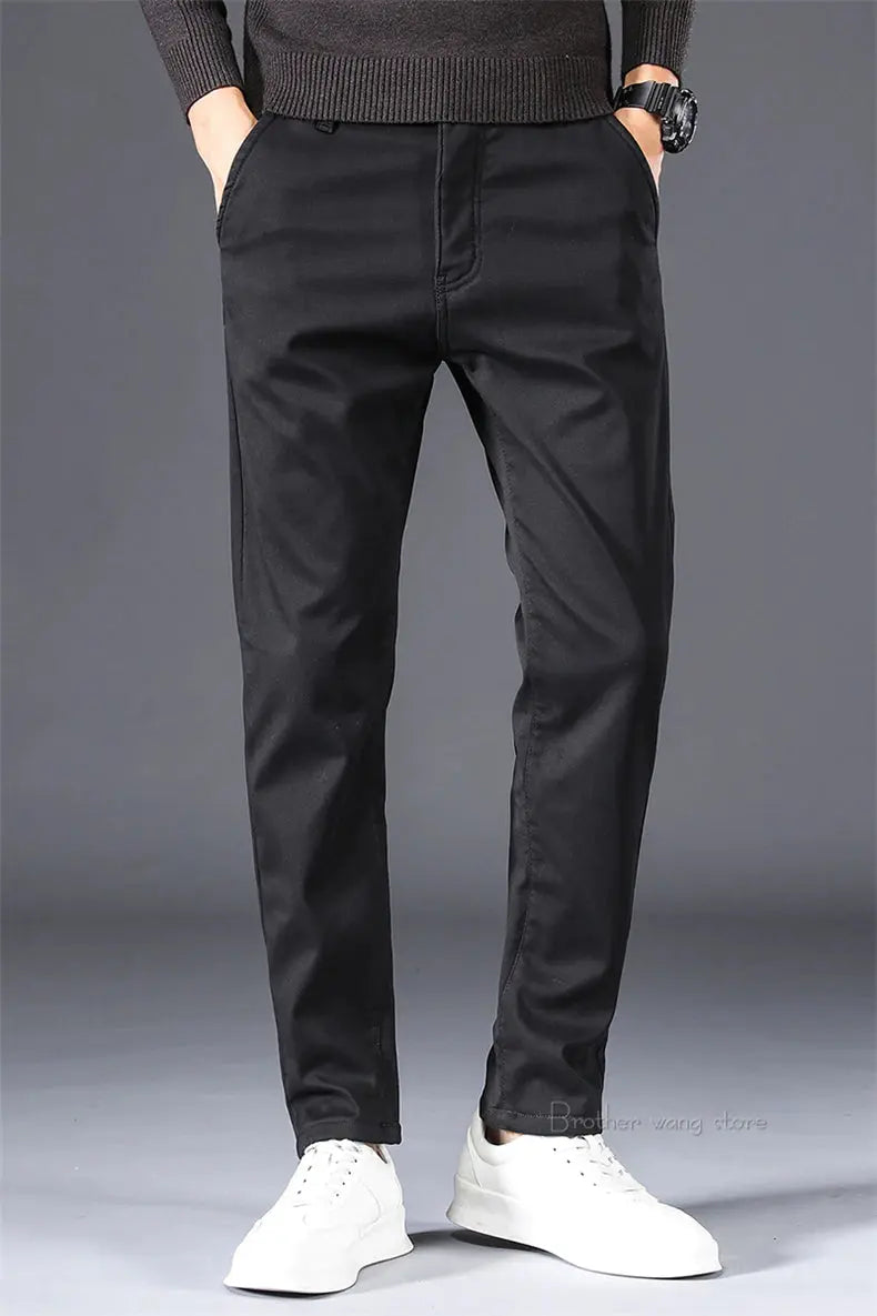 2023 Winter New Men's Warm Thick Casual Pants Business Fashion Black  Apparel & Accessories > Clothing > Pants 62.77 EZYSELLA SHOP