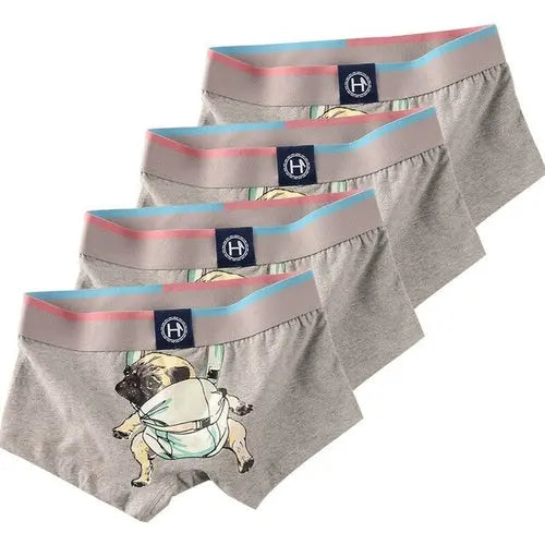 4pcs Men's Pugs Underpants Funny Men Underwear Pug Cartoon Boxer Man Cotton XXLGray Underwear 65.31 EZYSELLA SHOP