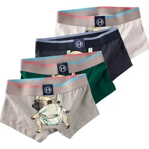 4pcs Men's Pugs Underpants Funny Men Underwear Pug Cartoon Boxer Man Cotton XXLDarkGrey Underwear 65.31 EZYSELLA SHOP