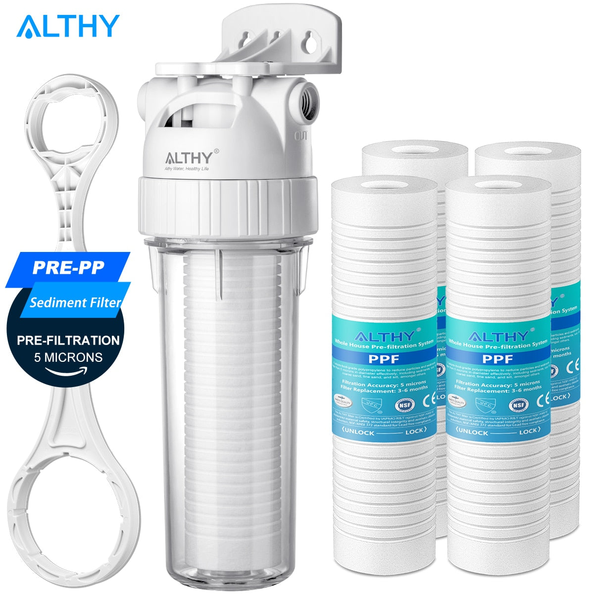ALTHY 5 Micron Whole House Sediment Water Filter System Prefilter Purifier, 10 Inch PPFcotton Pre filter  Hardware > Plumbing > Water Dispensing & Filtration 212.99 EZYSELLA SHOP