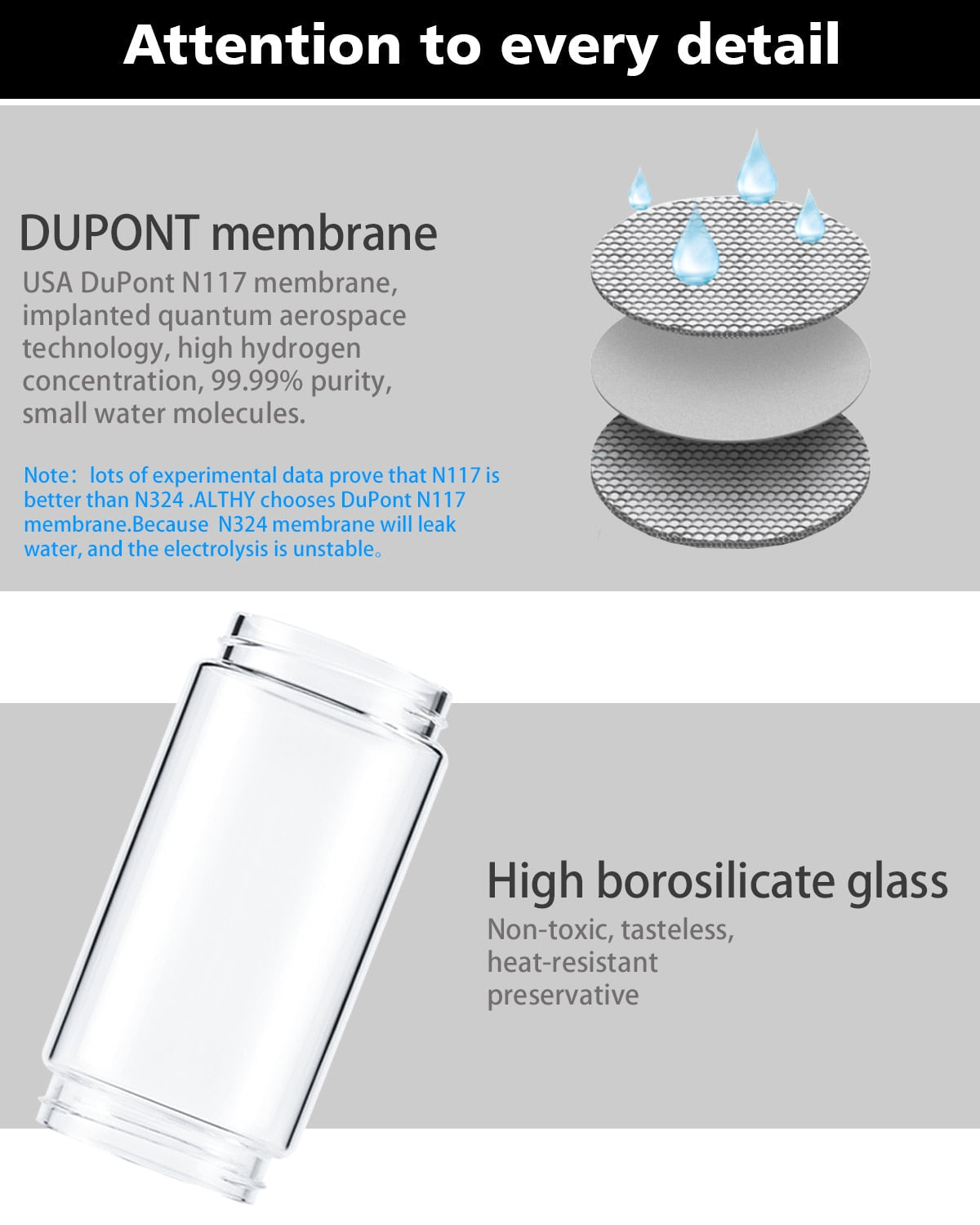 ALTHY Hydrogen Rich Water Generator Bottle - Glass Cupbody - DuPont SPE & PEM Dual Chamber Maker lonizer - H2 Inhalation device  Hardware > Plumbing > Water Dispensing & Filtration 183.99 EZYSELLA SHOP