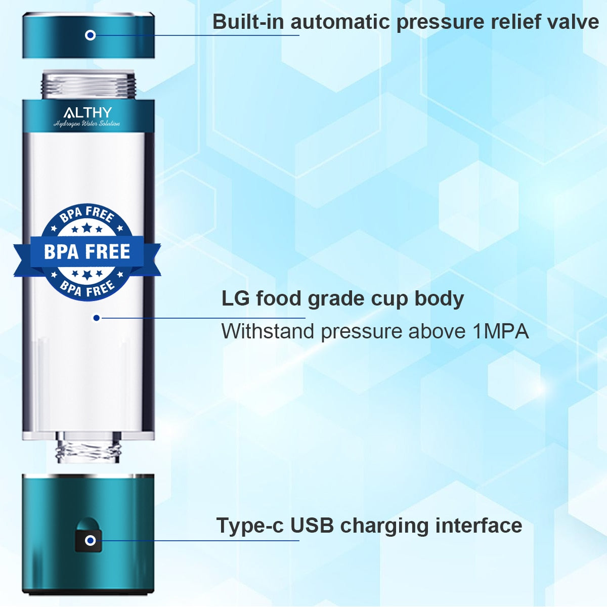 ALTHY Hydrogen Water Generator Bottle DuPont SPE+PEM Dual Chamber lonizer Cup + PPB & Time Display + H2 Inhalation Device  Hardware > Plumbing > Water Dispensing & Filtration 278.99 EZYSELLA SHOP