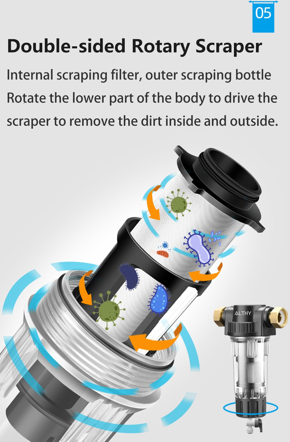ALTHY Pre filter Whole House Spin Down Sediment Water Filter Central Prefilter Purifier System Backwash Stainless Steel Mesh  Hardware > Plumbing > Water Dispensing & Filtration 184.99 EZYSELLA SHOP
