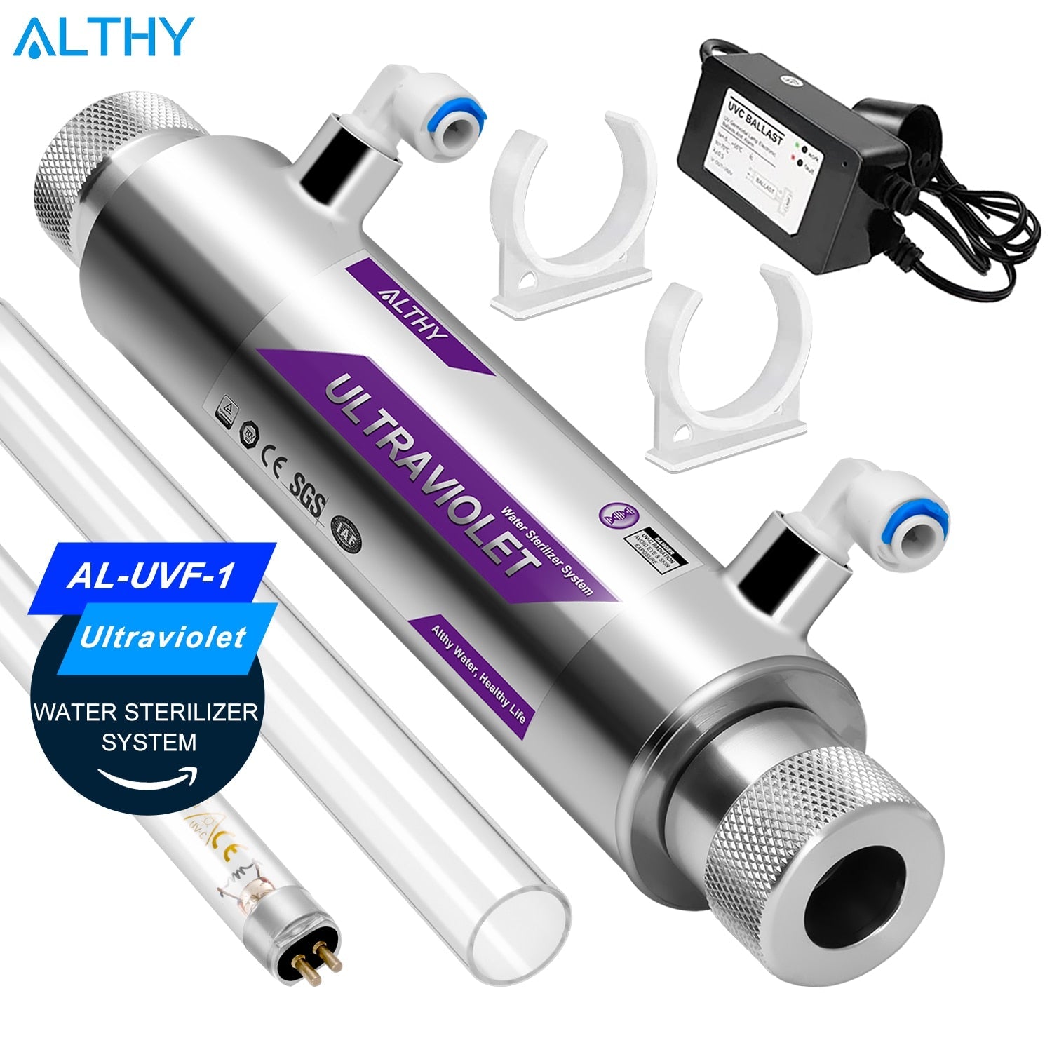 ALTHY Stainless Steel UV Water Sterilizer System Ultraviolet Tube Lamp Direct Drink Disinfection Filter Purifier 1GPM / 2GPM 1GPM-04EU220V-240V Hardware > Plumbing > Water Dispensing & Filtration 334.99 EZYSELLA SHOP