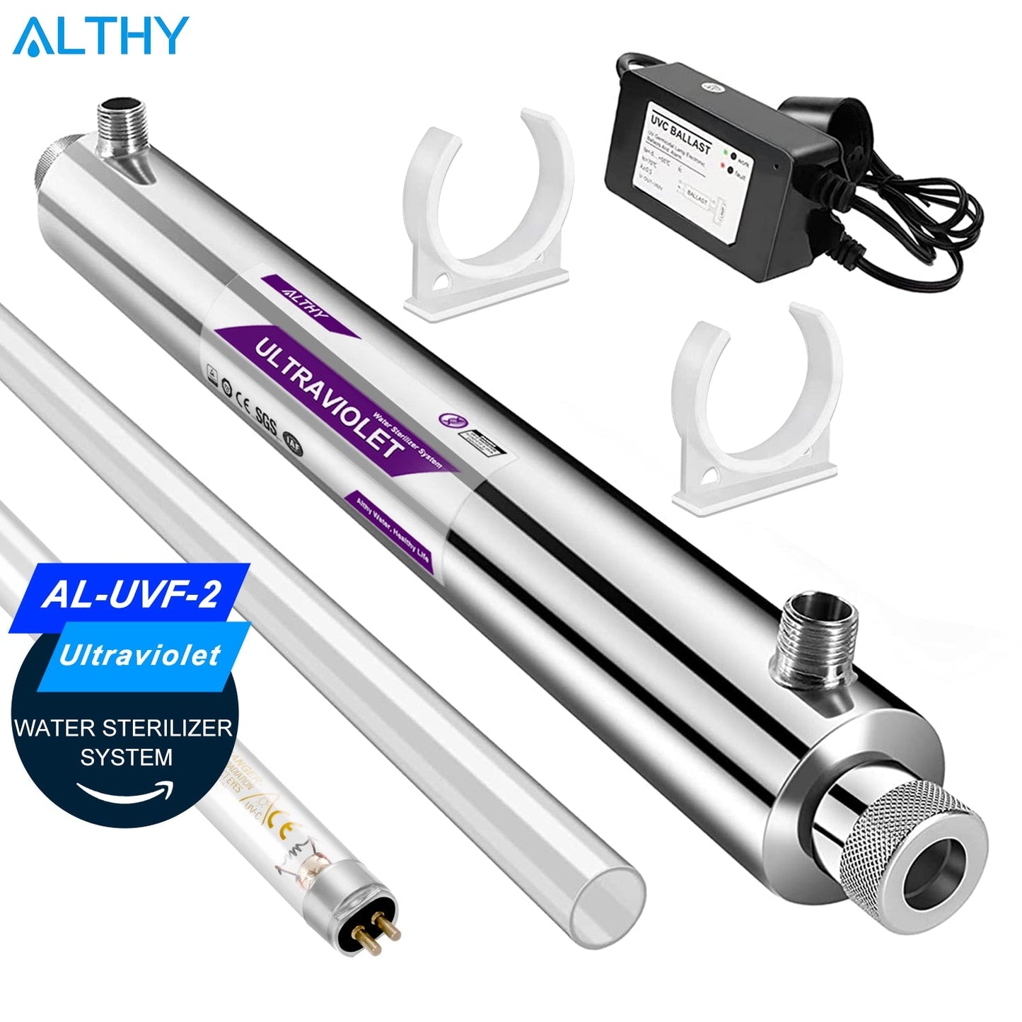 ALTHY Stainless Steel UV Water Sterilizer System Ultraviolet Tube Lamp Direct Drink Disinfection Filter Purifier 1GPM / 2GPM 2GPM-04EU220V-240V Hardware > Plumbing > Water Dispensing & Filtration 352.99 EZYSELLA SHOP
