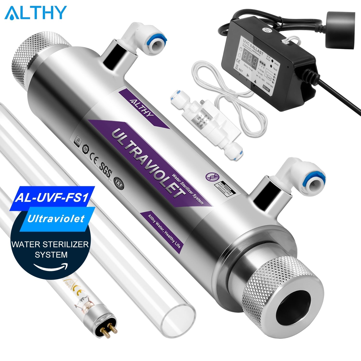ALTHY UV Ultraviolet Light Water Purifier Sterilizer System Disinfection Filter +Smart Flow Control Switch Stainless Steel 1GPM  Hardware > Plumbing > Water Dispensing & Filtration 221.28 EZYSELLA SHOP