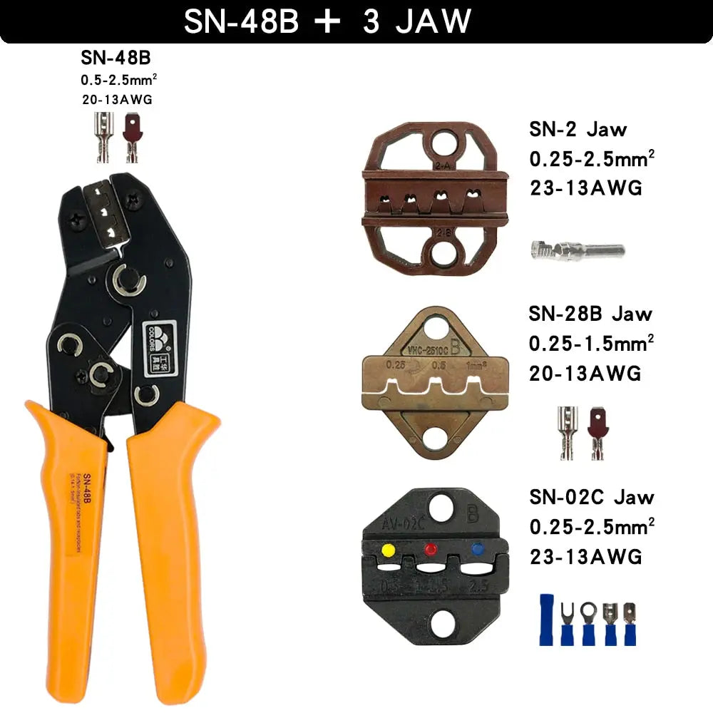 Crimping Pliers Set SN-48B Hand Tools 8 Jaw For 2.8 4.8 6.3 /Tube/Insulation/DuPont Terminals Electrical Mini Clamp Tools SN48BPliers3JAW Hardware > Tools 81.99 EZYSELLA SHOP