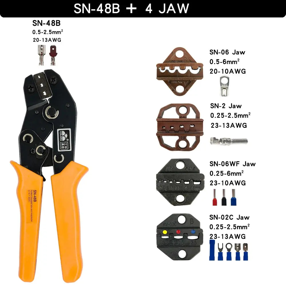 Crimping Pliers Set SN-48B Hand Tools 8 Jaw For 2.8 4.8 6.3 /Tube/Insulation/DuPont Terminals Electrical Mini Clamp Tools SN48BPliers4JAW Hardware > Tools 90.99 EZYSELLA SHOP
