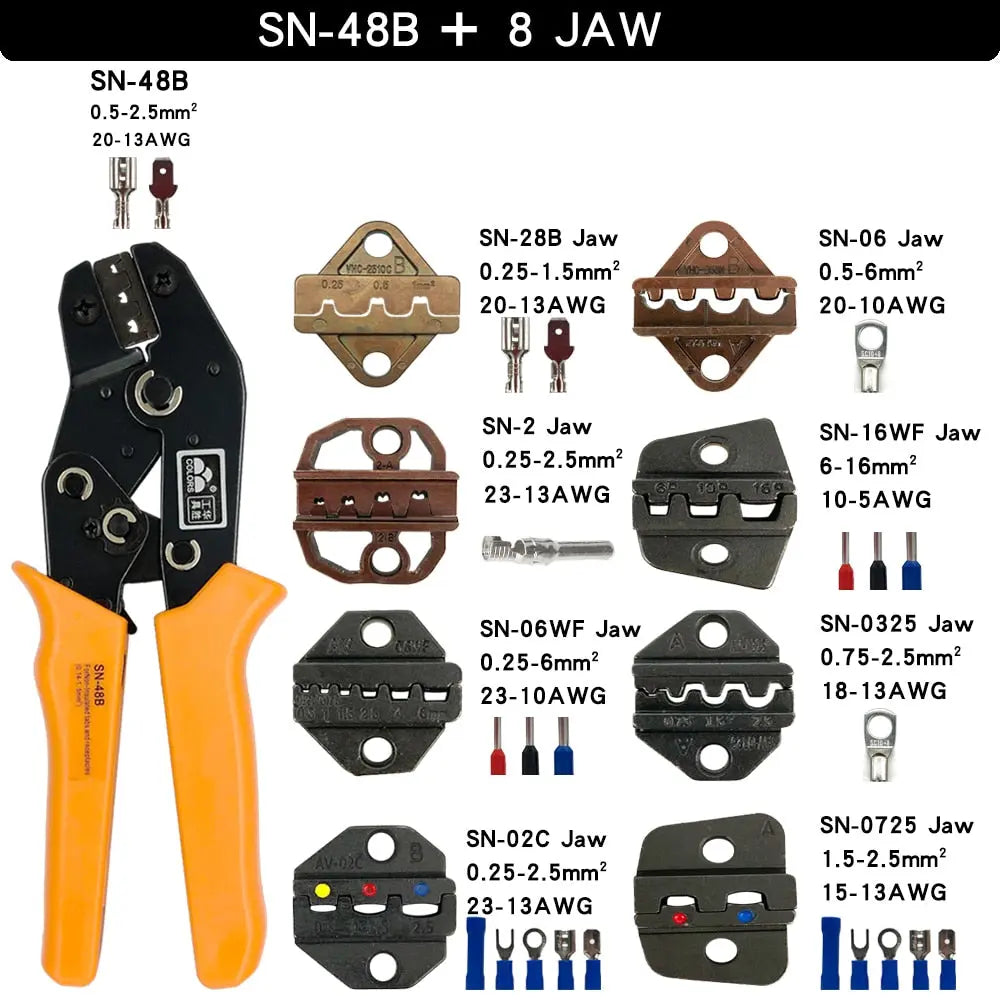 Crimping Pliers Set SN-48B Hand Tools 8 Jaw For 2.8 4.8 6.3 /Tube/Insulation/DuPont Terminals Electrical Mini Clamp Tools SN48BPliers8JAW Hardware > Tools 125.99 EZYSELLA SHOP