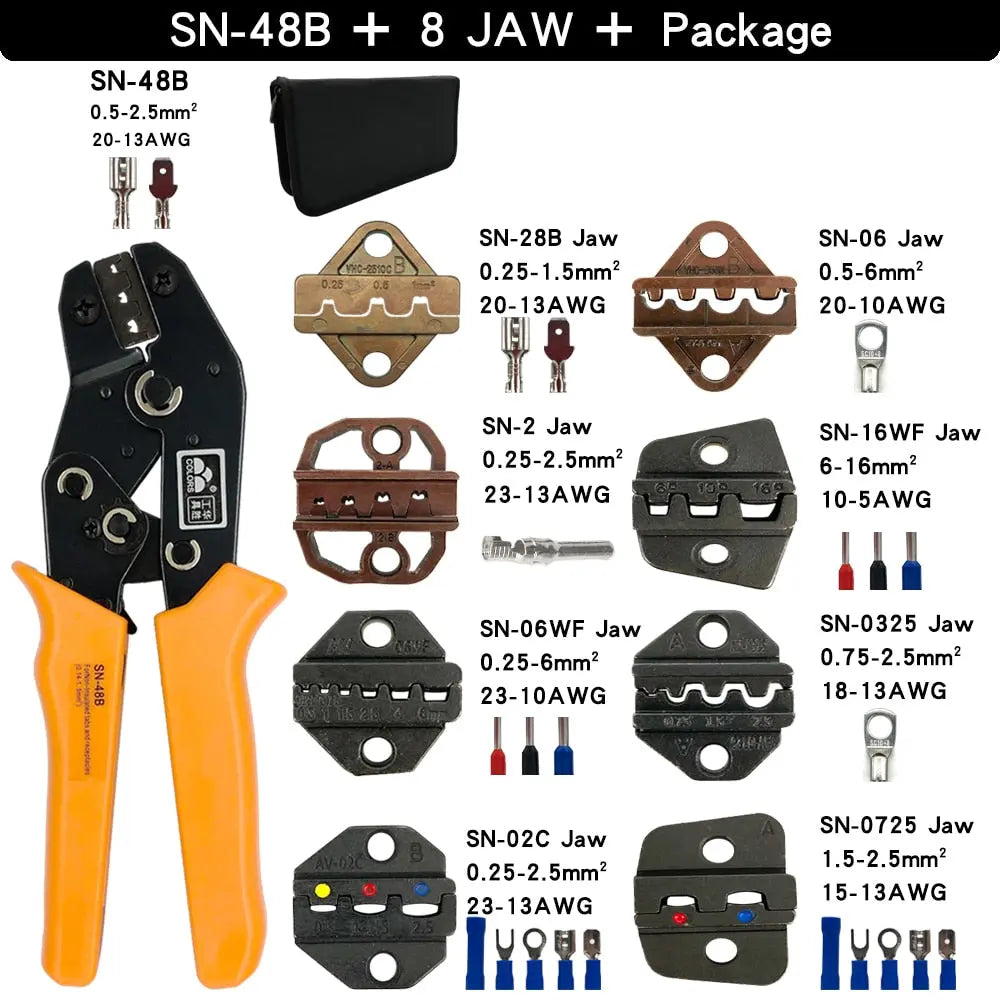 Crimping Pliers Set SN-48B Hand Tools 8 Jaw For 2.8 4.8 6.3 /Tube/Insulation/DuPont Terminals Electrical Mini Clamp Tools SN48B8JAWPackage Hardware > Tools 156.99 EZYSELLA SHOP