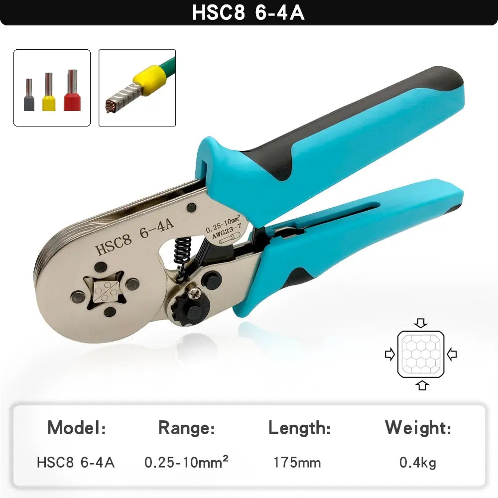 Crimping Pliers Tubular Terminal Hand Tools HSC8 6 - 4A 0.25 - 10mm2 6 - 6A 0.25 - 6mm2 Electrical Mini Wire Ferrule Clamp Kit HSC86-4ABChina Hardware > Power & Electrical Supplies > Wire Terminals & Connectors 55.99 EZYSELLA SHOP