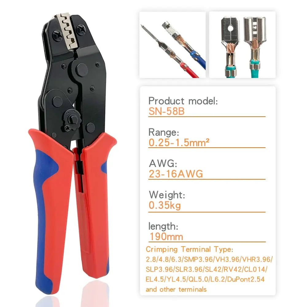 Crimping Tools SN-58B Pliers Interchangeable Jaw For XH2.54/DuPont2.54/2.8/4.8/6.3/ Non-Insulated/Ferrule Terminals Ratcheting  Hardware > Power & Electrical Supplies > Wire Terminals & Connectors 55.99 EZYSELLA SHOP
