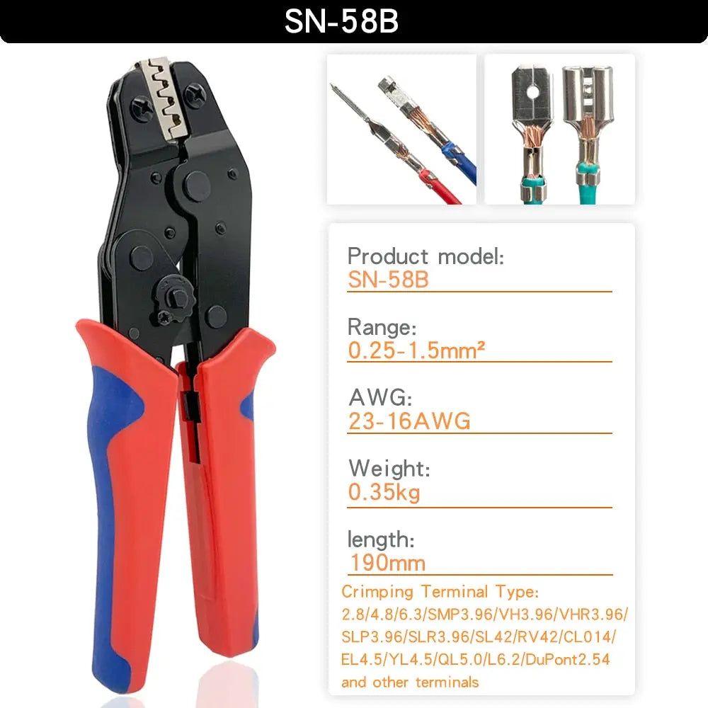 Crimping Tools SN-58B Pliers Interchangeable Jaw For XH2.54/DuPont2.54/2.8/4.8/6.3/ Non-Insulated/Ferrule Terminals Ratcheting SN58B Hardware > Power & Electrical Supplies > Wire Terminals & Connectors 55.99 EZYSELLA SHOP