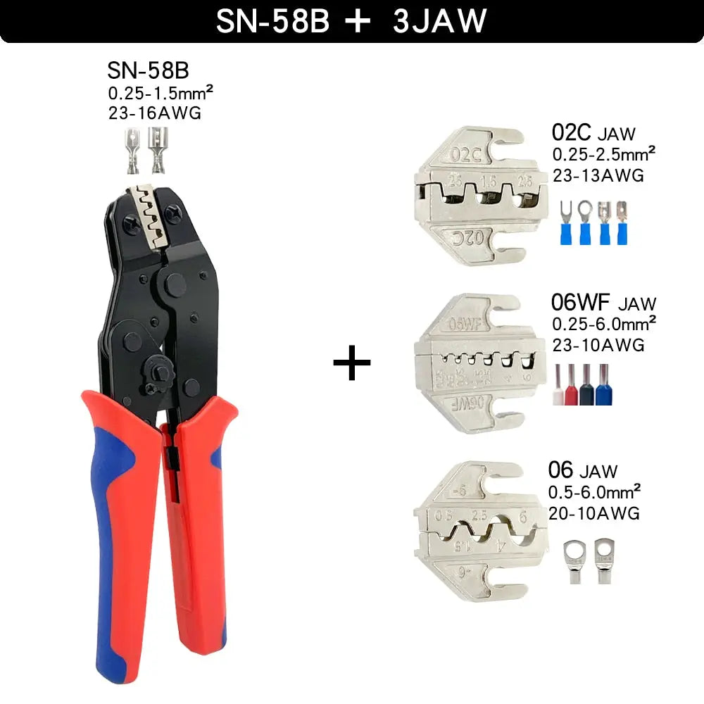 Crimping Tools SN-58B Pliers Interchangeable Jaw For XH2.54/DuPont2.54/2.8/4.8/6.3/ Non-Insulated/Ferrule Terminals Ratcheting SN58B3JAW Hardware > Power & Electrical Supplies > Wire Terminals & Connectors 67.99 EZYSELLA SHOP