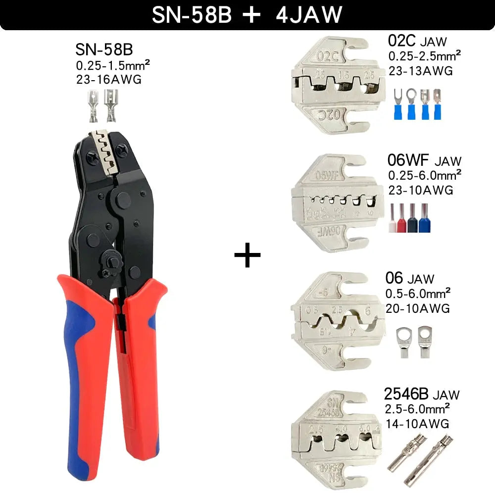 Crimping Tools SN-58B Pliers Interchangeable Jaw For XH2.54/DuPont2.54/2.8/4.8/6.3/ Non-Insulated/Ferrule Terminals Ratcheting SN58B4JAW Hardware > Power & Electrical Supplies > Wire Terminals & Connectors 74.99 EZYSELLA SHOP