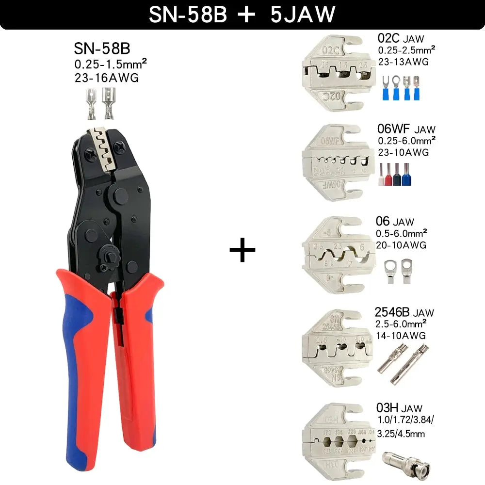 Crimping Tools SN-58B Pliers Interchangeable Jaw For XH2.54/DuPont2.54/2.8/4.8/6.3/ Non-Insulated/Ferrule Terminals Ratcheting SN58B5JAW Hardware > Power & Electrical Supplies > Wire Terminals & Connectors 82.99 EZYSELLA SHOP
