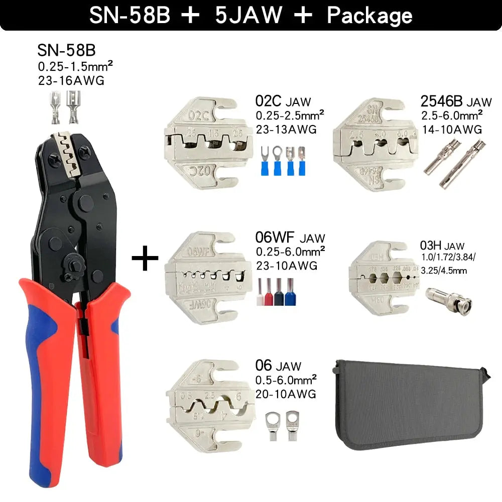 Crimping Tools SN-58B Pliers Interchangeable Jaw For XH2.54/DuPont2.54/2.8/4.8/6.3/ Non-Insulated/Ferrule Terminals Ratcheting SN58B5JAWPackage Hardware > Power & Electrical Supplies > Wire Terminals & Connectors 104.99 EZYSELLA SHOP