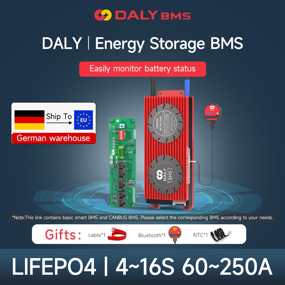 Daly Smart BMS Lifepo4 CAN 1A Active Balance 4S 12V 8S 24V 16S 48V 100A 150A 200A 250A 18650 Battery Pack for Energy Storage  Electronics > Electronics Accessories > Power > Battery Accessories 166.99 EZYSELLA SHOP