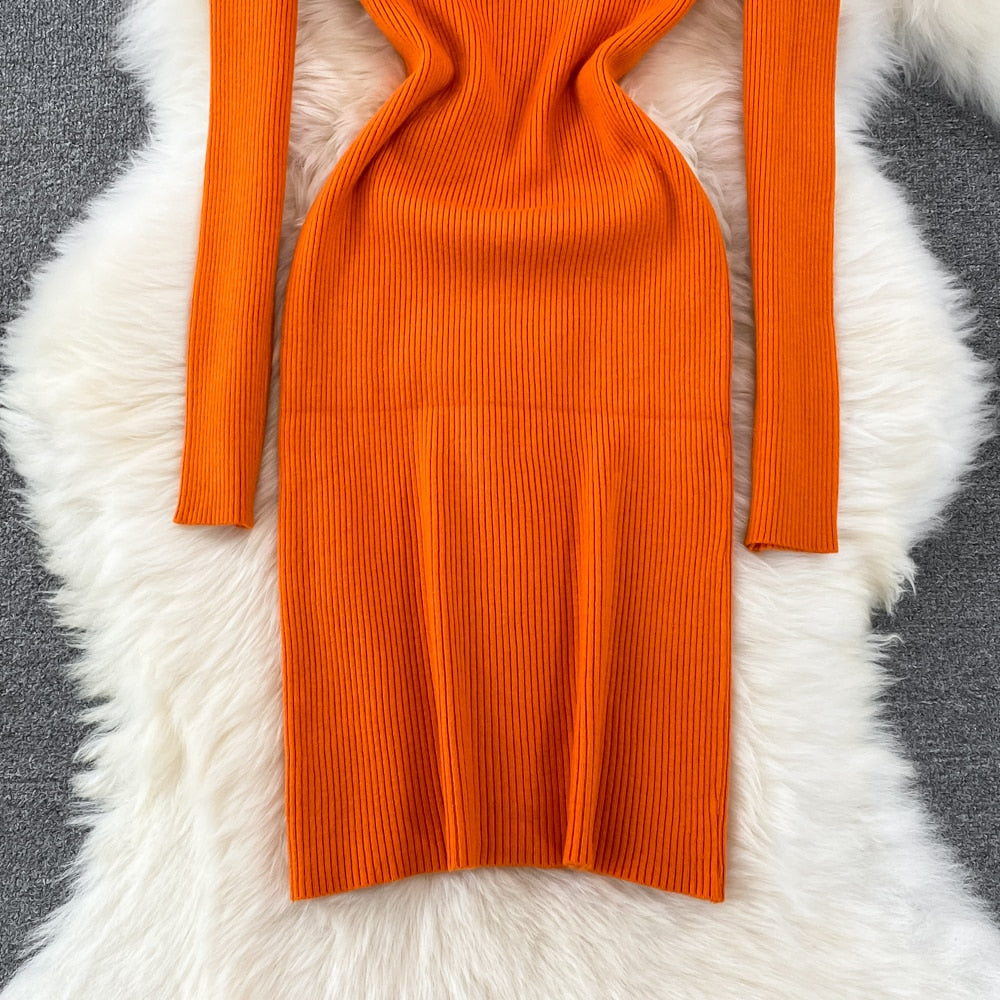 Elegant Turtleneck Long Sleeve Knit Bodycon Pencil Dress Slim Basic Fashion Sweater Vestido Sexy Women Autumn Winter Clothing   66.99 EZYSELLA SHOP