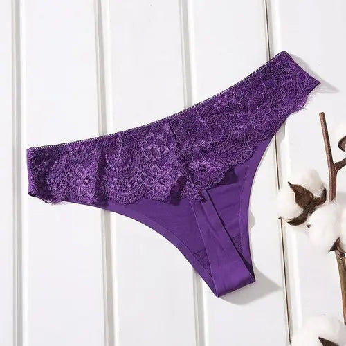 Female Ice Silk Thongs Underwear For Woman Sexy Lace Seamless XXLPurple1pc Lingerie & Underwear 37.44 EZYSELLA SHOP