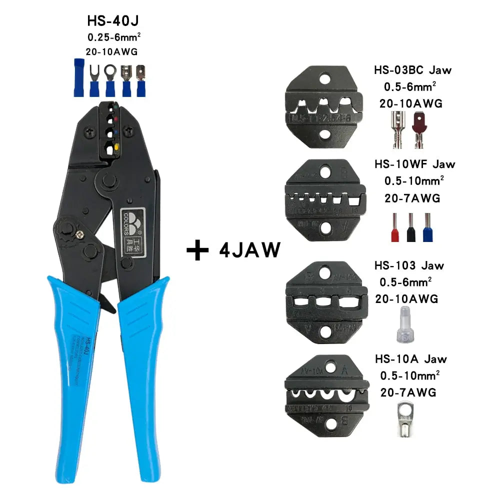 HS-40J Crimping Pliers Hand Tools Coaxial Cable Electrical Insulated Terminals Kit Multifunctional Switchable Alloy Jaw Set HS40JB4JAW Hardware > Power & Electrical Supplies > Wire Terminals & Connectors 87.13 EZYSELLA SHOP