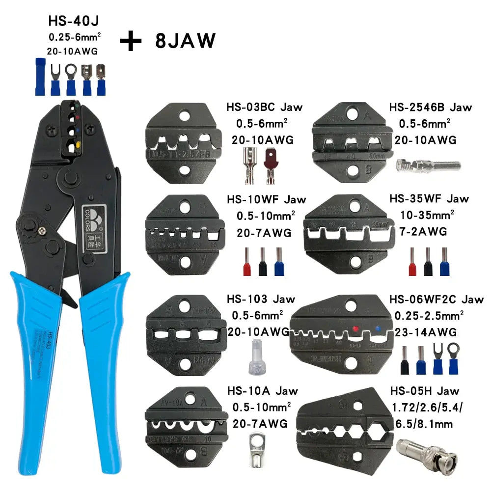 HS-40J Crimping Pliers Hand Tools Coaxial Cable Electrical Insulated Terminals Kit Multifunctional Switchable Alloy Jaw Set HS40JB8JAW Hardware > Power & Electrical Supplies > Wire Terminals & Connectors 119.61 EZYSELLA SHOP