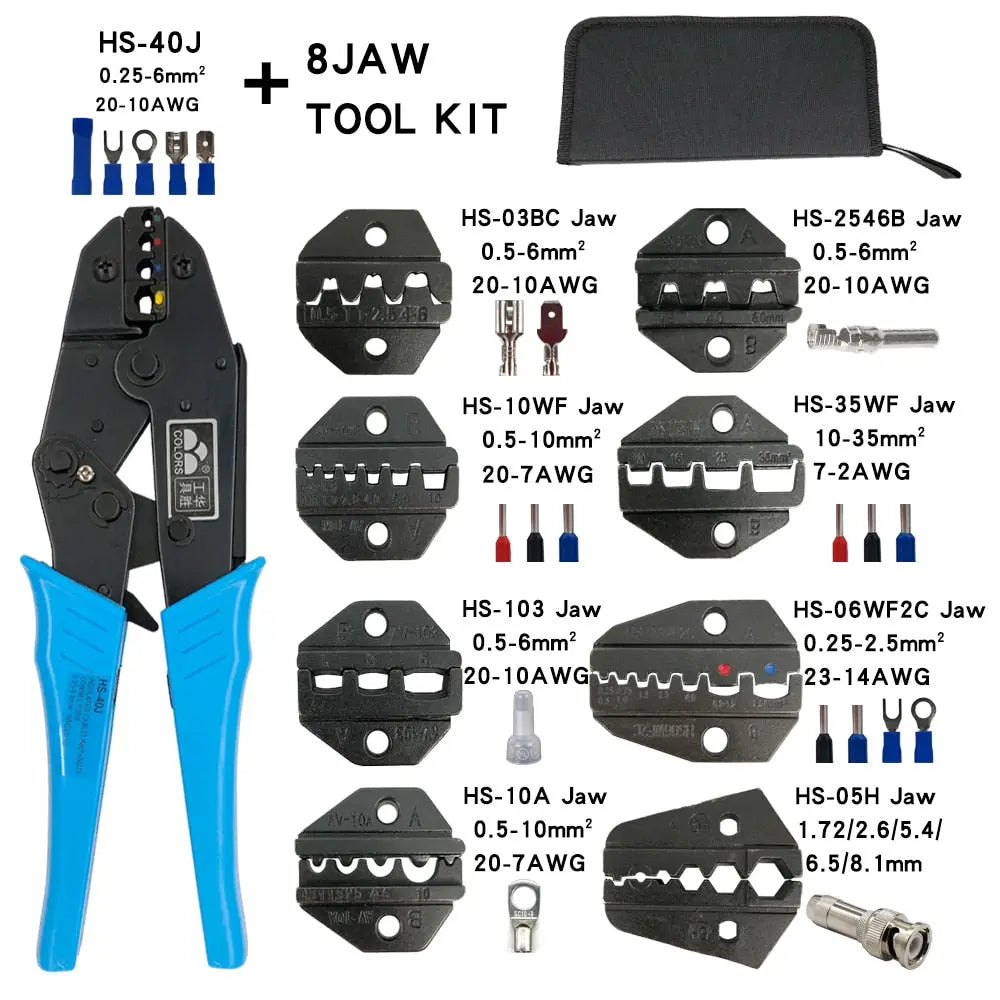 HS-40J Crimping Pliers Hand Tools Coaxial Cable Electrical Insulated Terminals Kit Multifunctional Switchable Alloy Jaw Set 40JB8JAWToolKit Hardware > Power & Electrical Supplies > Wire Terminals & Connectors 143.20 EZYSELLA SHOP