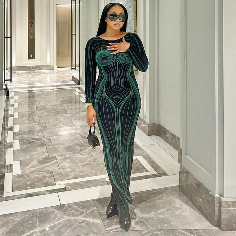 Hawthaw Women Fashion Long Sleeve Bodycon Streetwear Party Club Green Long Dress 2022 Fall Clothing Wholesale Items For Business  Apparel & Accessories > Clothing > Dresses 62.99 EZYSELLA SHOP