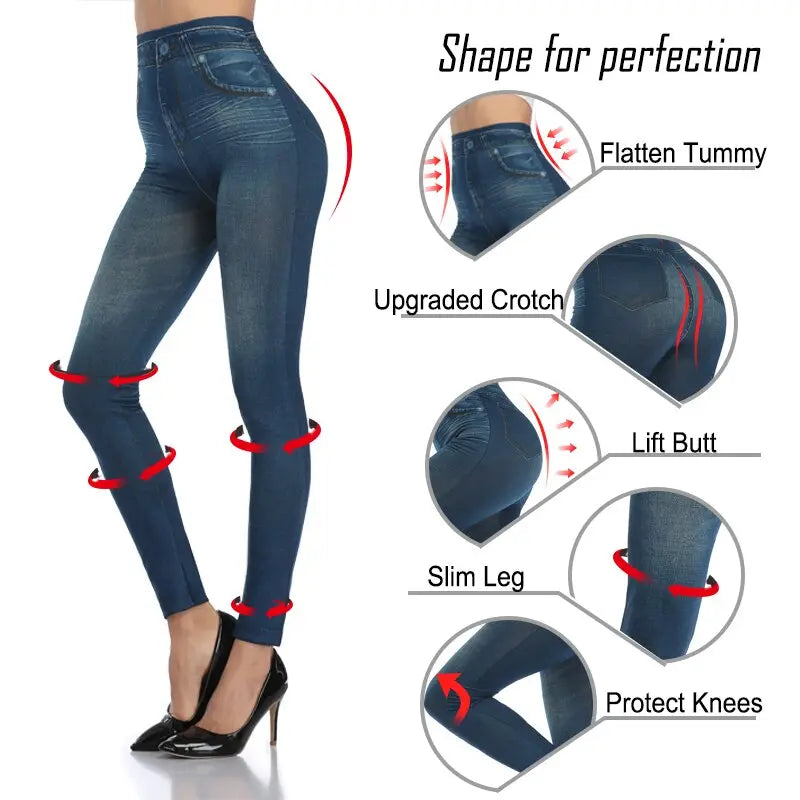 High Waist Faux Denim Print Leggings Women Sexy Skinny Pencil Pants  Apparel & Accessories > Clothing > Pants 36.99 EZYSELLA SHOP