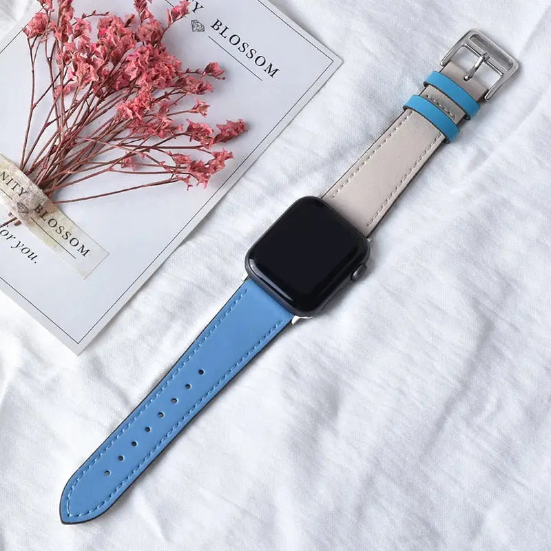 High quality Leather loop Band for iWatch 40mm 44mm Sports Strap Tour band for Apple watch 42mm 38mm Series 2 3 4 5 6 SE BlueLinCariefor42mmand44mm  30.99 EZYSELLA SHOP