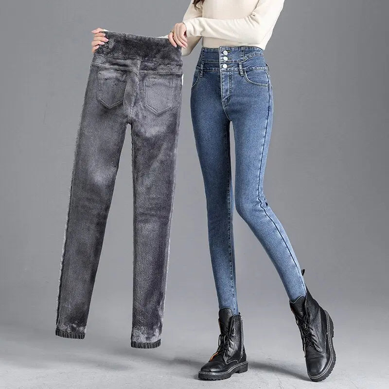 High-quality Winter Thick Fleece High-waist Warm Skinny Jeans Thick  Apparel & Accessories > Clothing > Pants 75.08 EZYSELLA SHOP