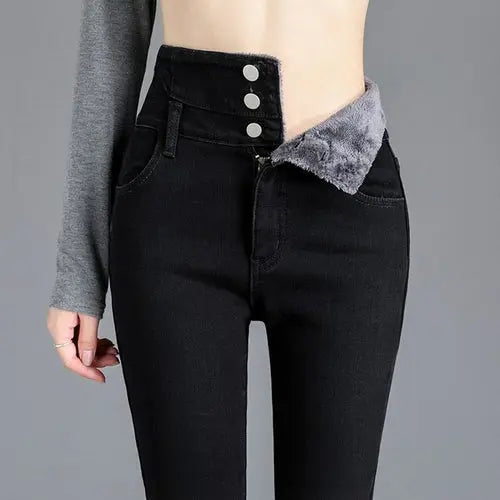 High-quality Winter Thick Fleece High-waist Warm Skinny Jeans Thick 32Black Apparel & Accessories > Clothing > Pants 75.08 EZYSELLA SHOP