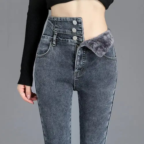 High-quality Winter Thick Fleece High-waist Warm Skinny Jeans Thick 32Skyblue Apparel & Accessories > Clothing > Pants 75.08 EZYSELLA SHOP