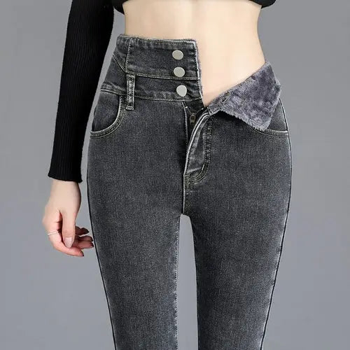 High-quality Winter Thick Fleece High-waist Warm Skinny Jeans Thick 32Blue Apparel & Accessories > Clothing > Pants 75.08 EZYSELLA SHOP