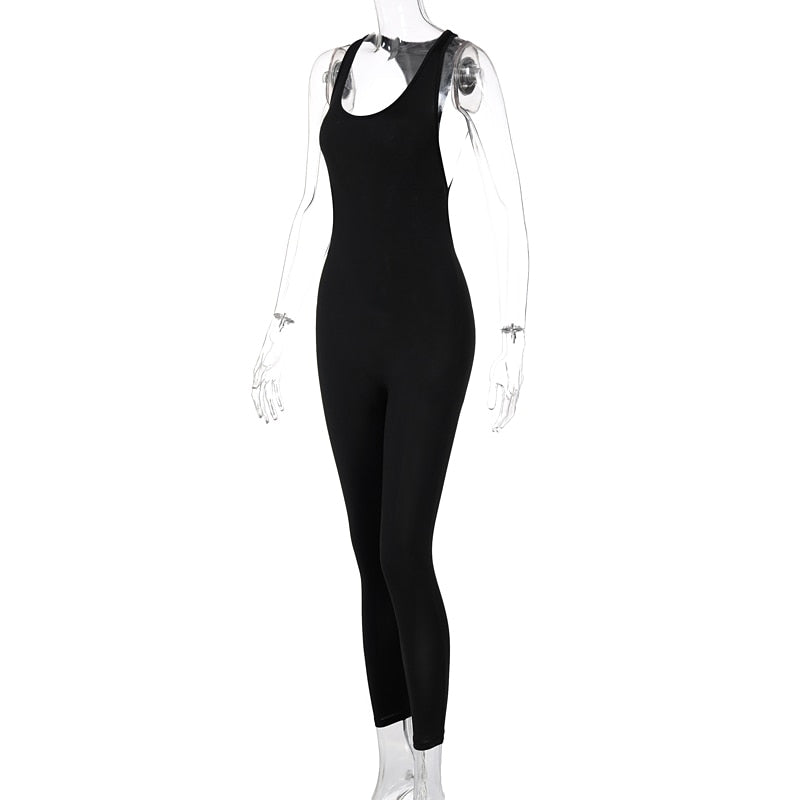 Hugcitar 2023 Sleeveless Hollow Out Solid Bodycon Jumpsuit Summer Women Fashion Streetwear Outfits Romper Sportswear   56.99 EZYSELLA SHOP