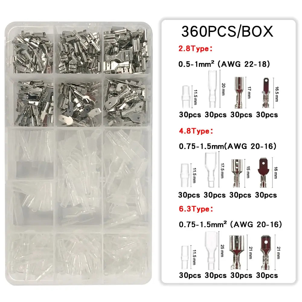 Insulated Male Female Wire Connector 2.8/4.8/6.3mm 600Pcs/Box Electrical Crimp Terminals Spade Connectors Assorted Kit 360PCSBOX Hardware > Power & Electrical Supplies > Wire Terminals & Connectors 41.99 EZYSELLA SHOP