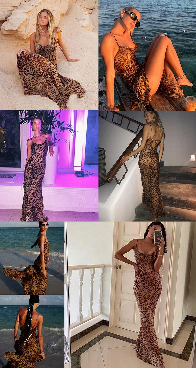 Julissa Mo Leopard Print V-Neck Sexy Bodycon Long Dress Women Lace Up Backless Summer Dresses Female Straps Party Beach Vestidos   65.99 EZYSELLA SHOP
