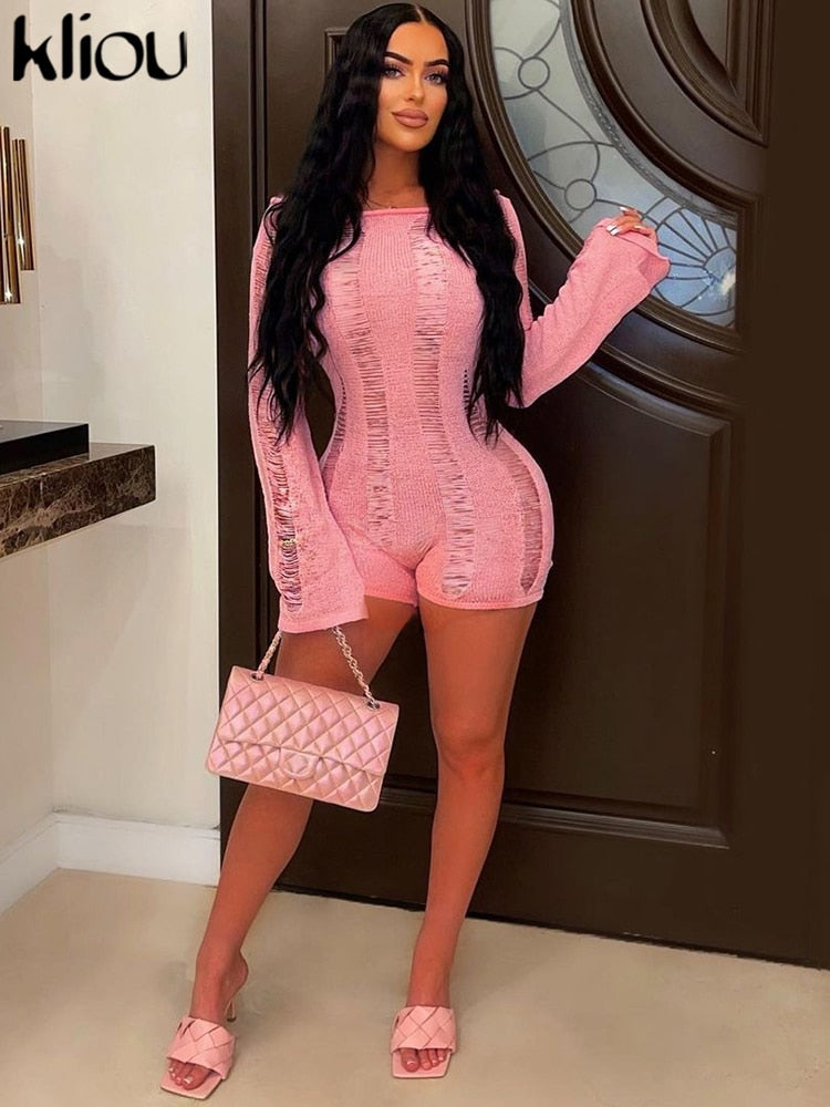Kliou Solid Hollow Out Rompers Women Concise Hipster Full Sleeve Sexy Backless Body-shaping Overalls Female Casual Streetwear   64.99 EZYSELLA SHOP