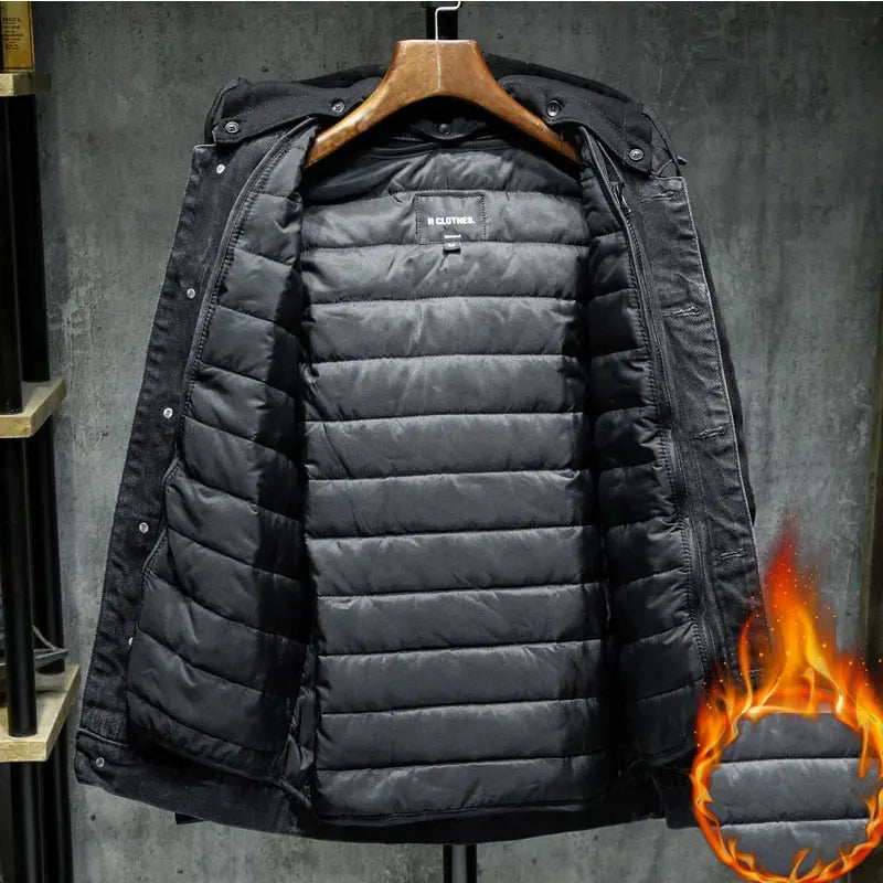 Liner Thicker Winter Black Hooded Denim Jacket Outerwear Warm Men  Apparel & Accessories > Clothing > Outerwear > Coats & Jackets 177.57 EZYSELLA SHOP